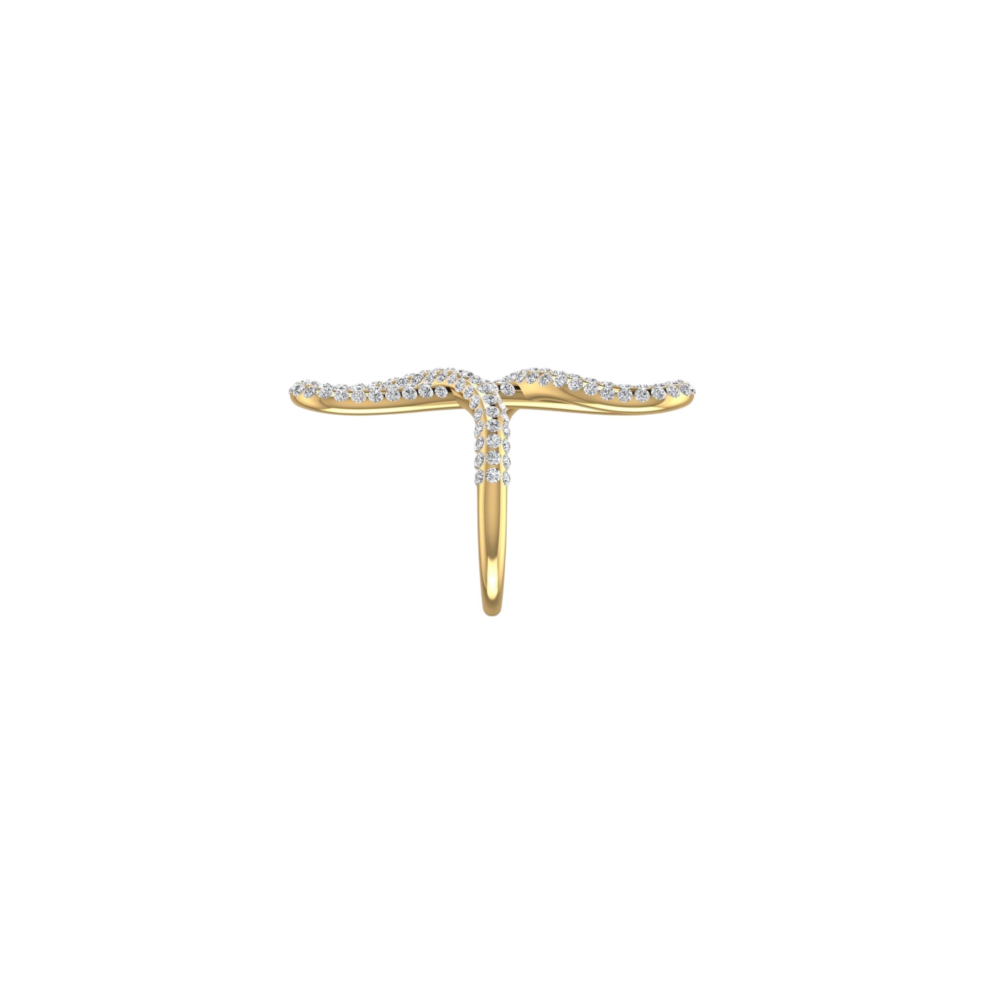 Gold ring with diamonds on a white background