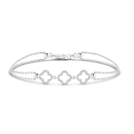 Silver bracelet with diamond-shaped links on a white background