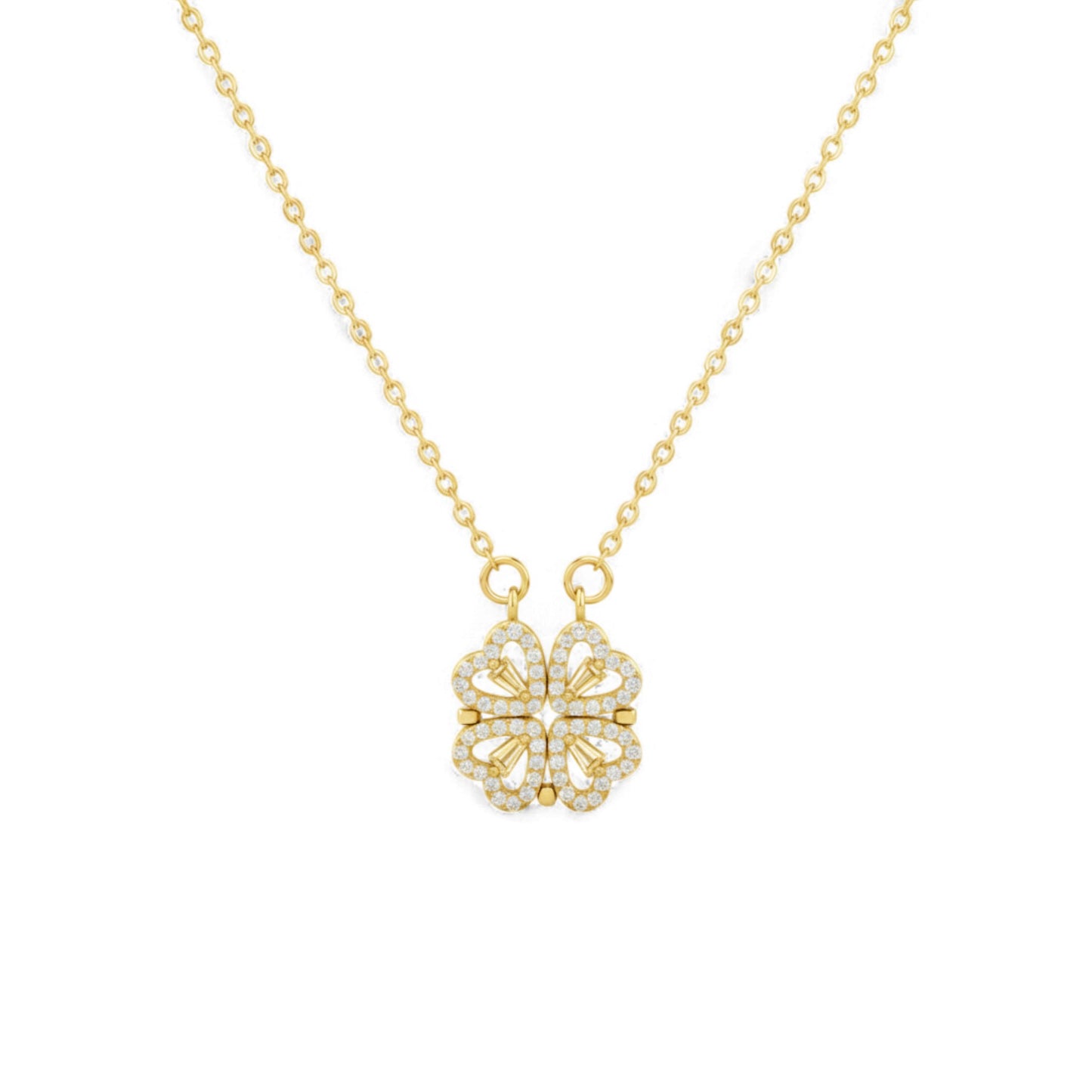 Gold necklace with a butterfly pendant on a white background