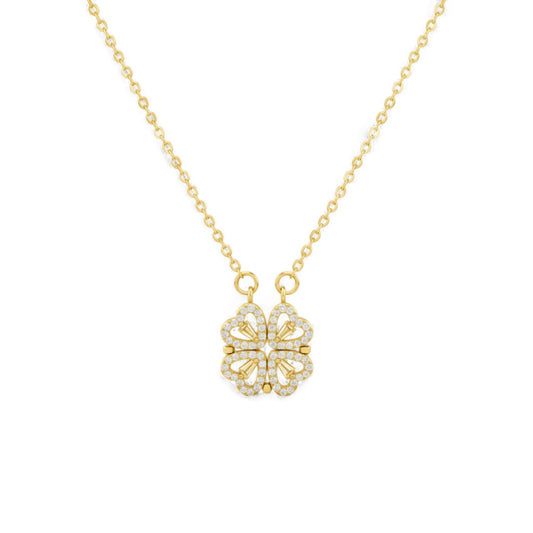 Gold necklace with a butterfly pendant on a white background