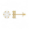 Gold stud earrings with clear gemstones on a white background