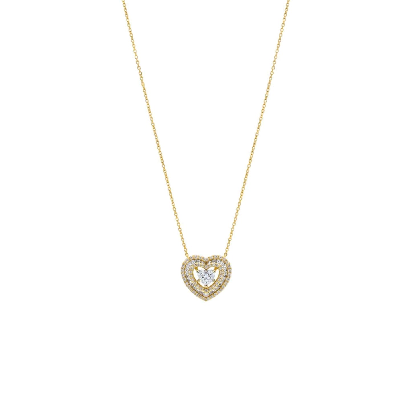 Baguette Heart Pendant diamond necklace in 18KT gold with natural baguette-cut diamonds