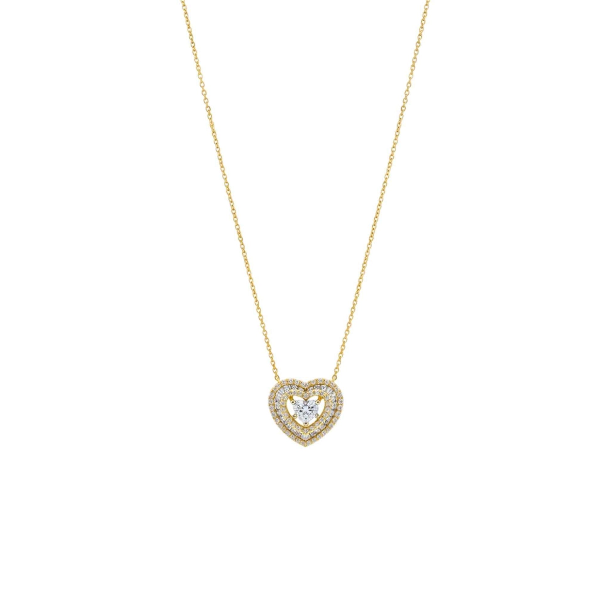 Baguette Heart Pendant diamond necklace in 18KT gold with natural baguette-cut diamonds