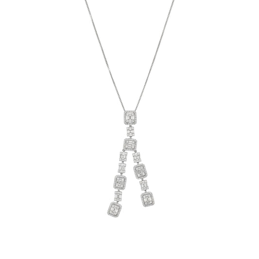 6 Round and Baguette Natural Diamond Necklace in 18KT Gold