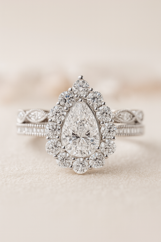 BOZ Lavie Pear Cut Lab Diamonds Bride Set in 18K Gold