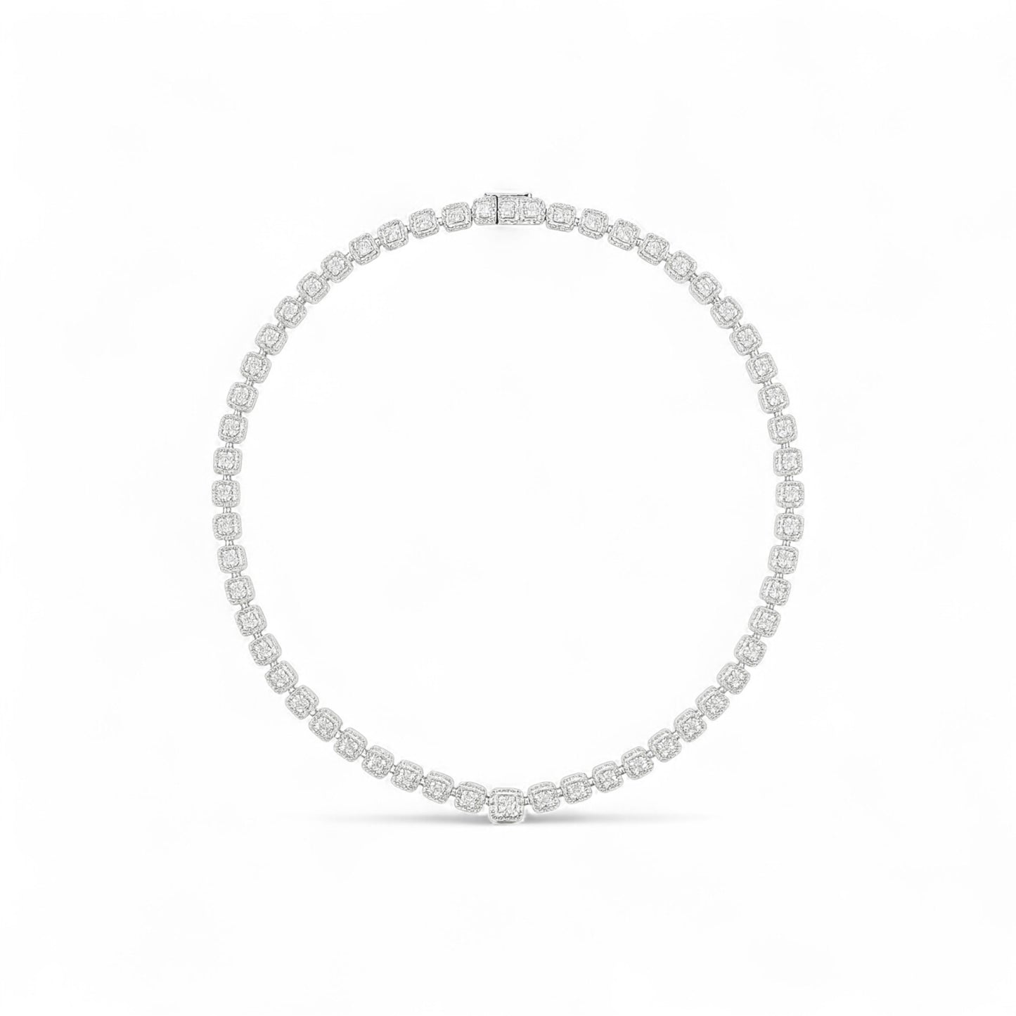 9.66CT Round and Baguette Cut Diamond Tennis Necklace in 18K Gold