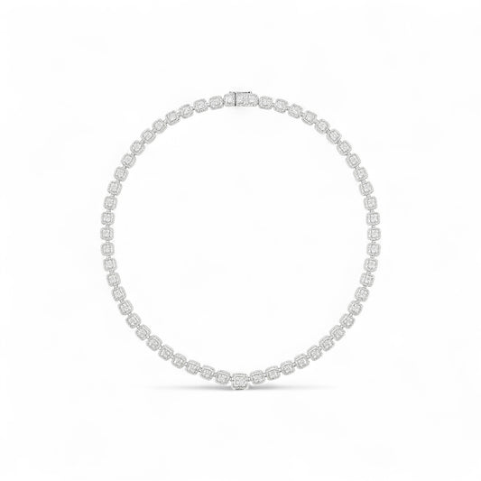 9.66CT Round and Baguette Cut Diamond Tennis Necklace in 18K Gold