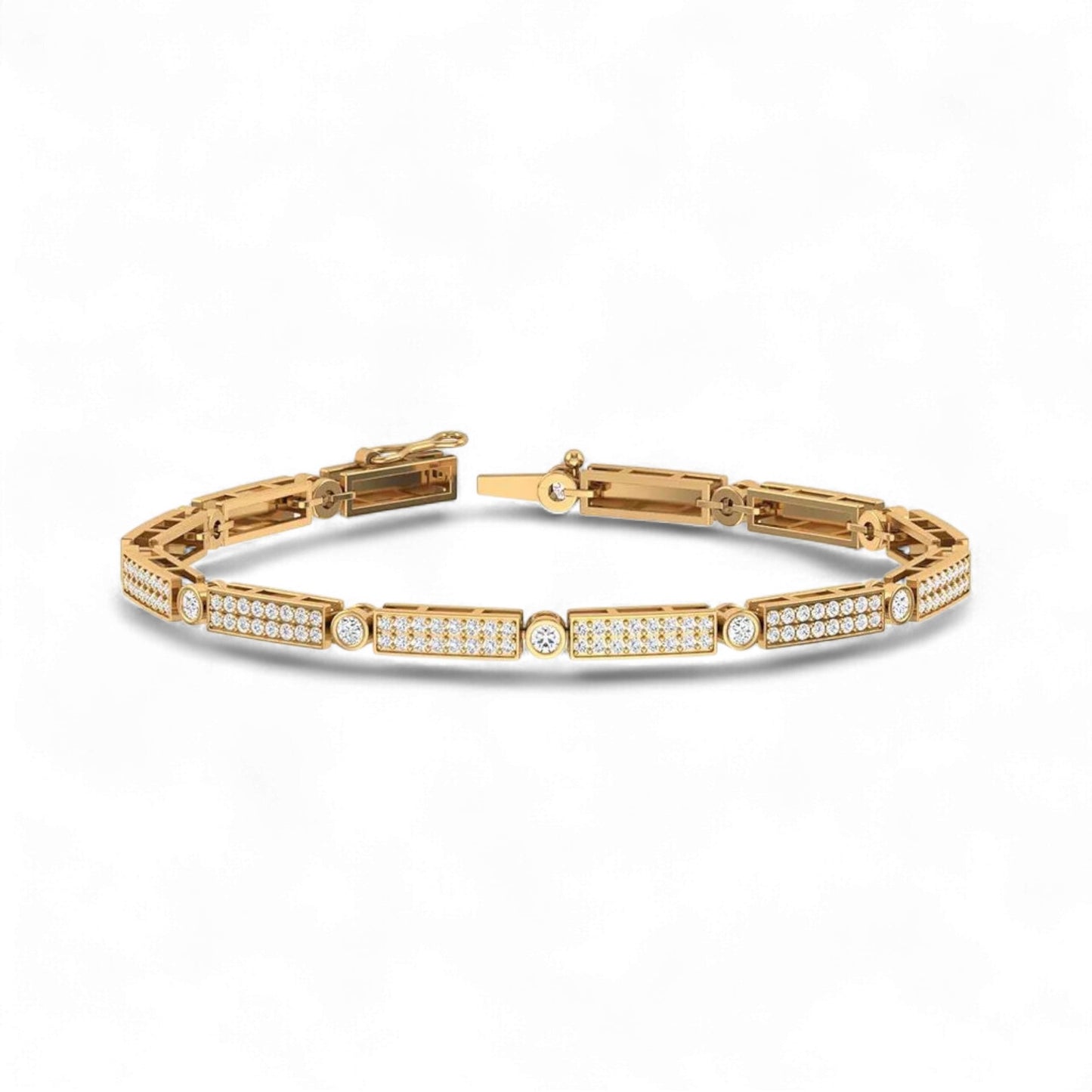 Gold bracelet with diamonds on a white background