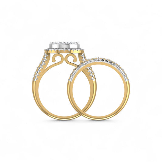 Two gold rings with diamond accents on a white background