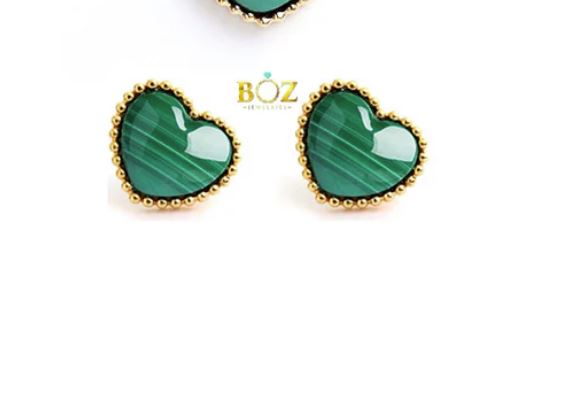 Amor Heart Malachite Studs in 18K Gold