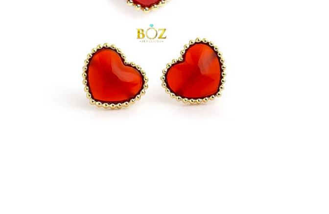 Amor Heart Malachite Studs in 18K Gold