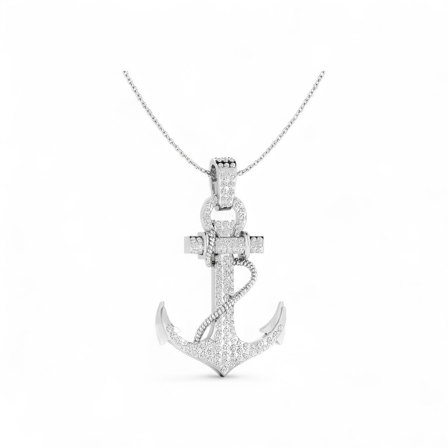 Anchor CZ Pendant Necklace in 925 Sterling Silver