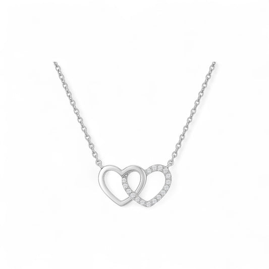 Andra Interlocked Heart Moissanite Necklace in 925 Sterling Silver