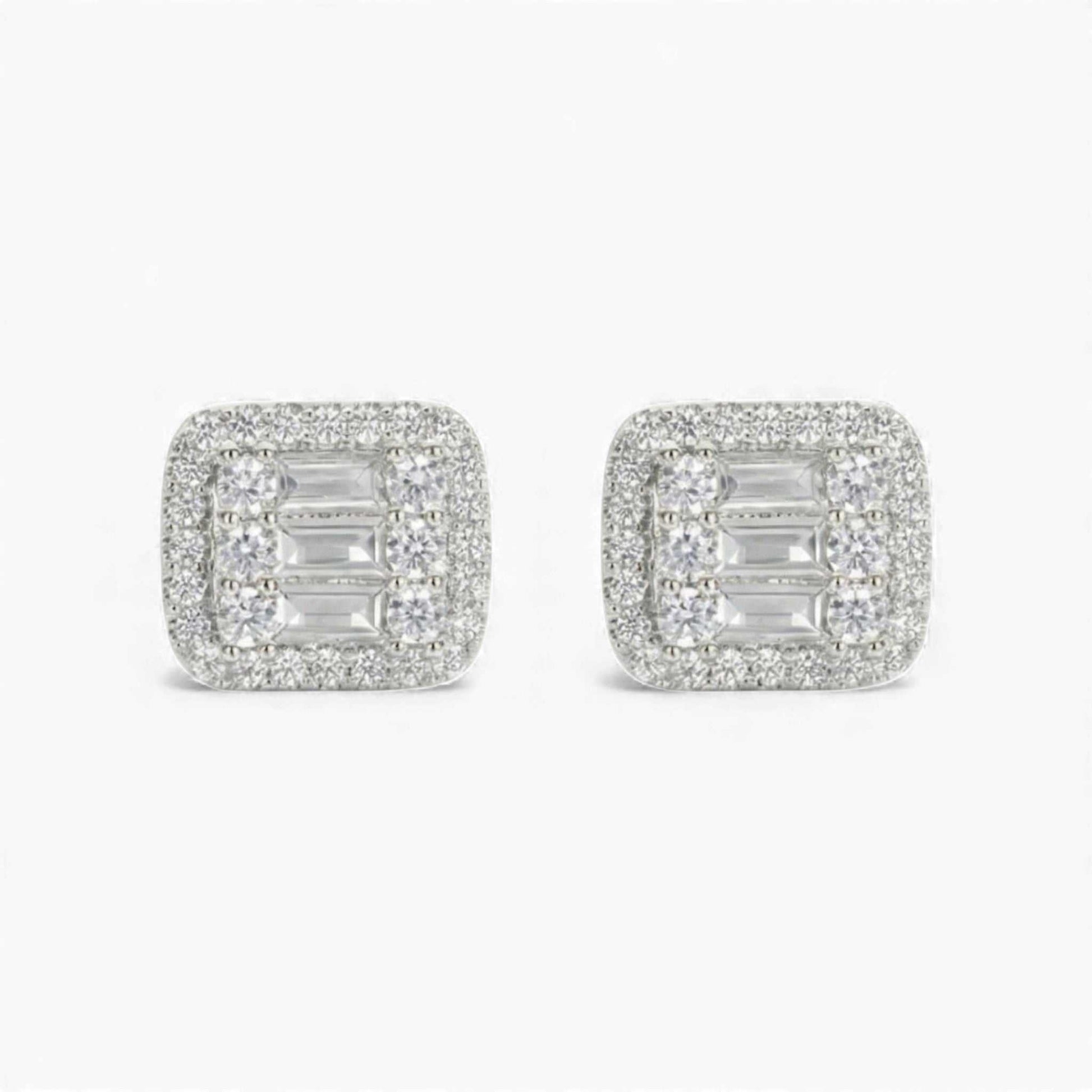 Athens icy moissanite studs 925 sterling silver baguette halo earrings sparkling VVS1 D stones