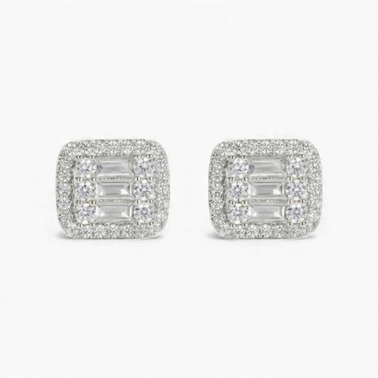 Athens icy moissanite studs 925 sterling silver baguette halo earrings sparkling VVS1 D stones