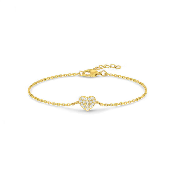 Ava Heart Diamond Bracelet in 18KT gold with heart-shaped charm and natural diamonds