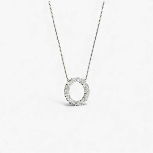 3MM Pave Eternity Moissanite Necklace in 925 Sterling Silver with circular pendant and hand-set moissanite stones