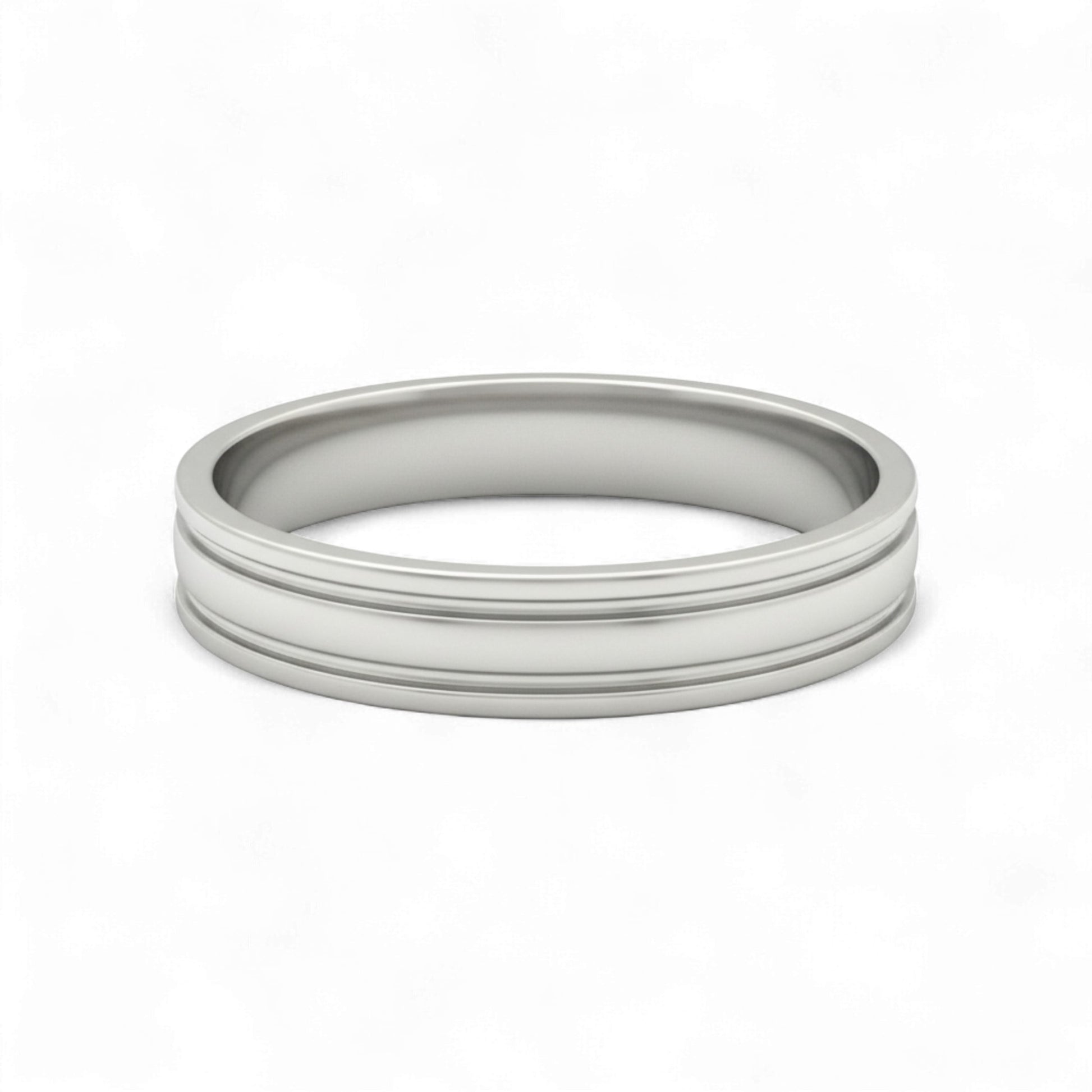 Silver ring with multiple bands on a white background