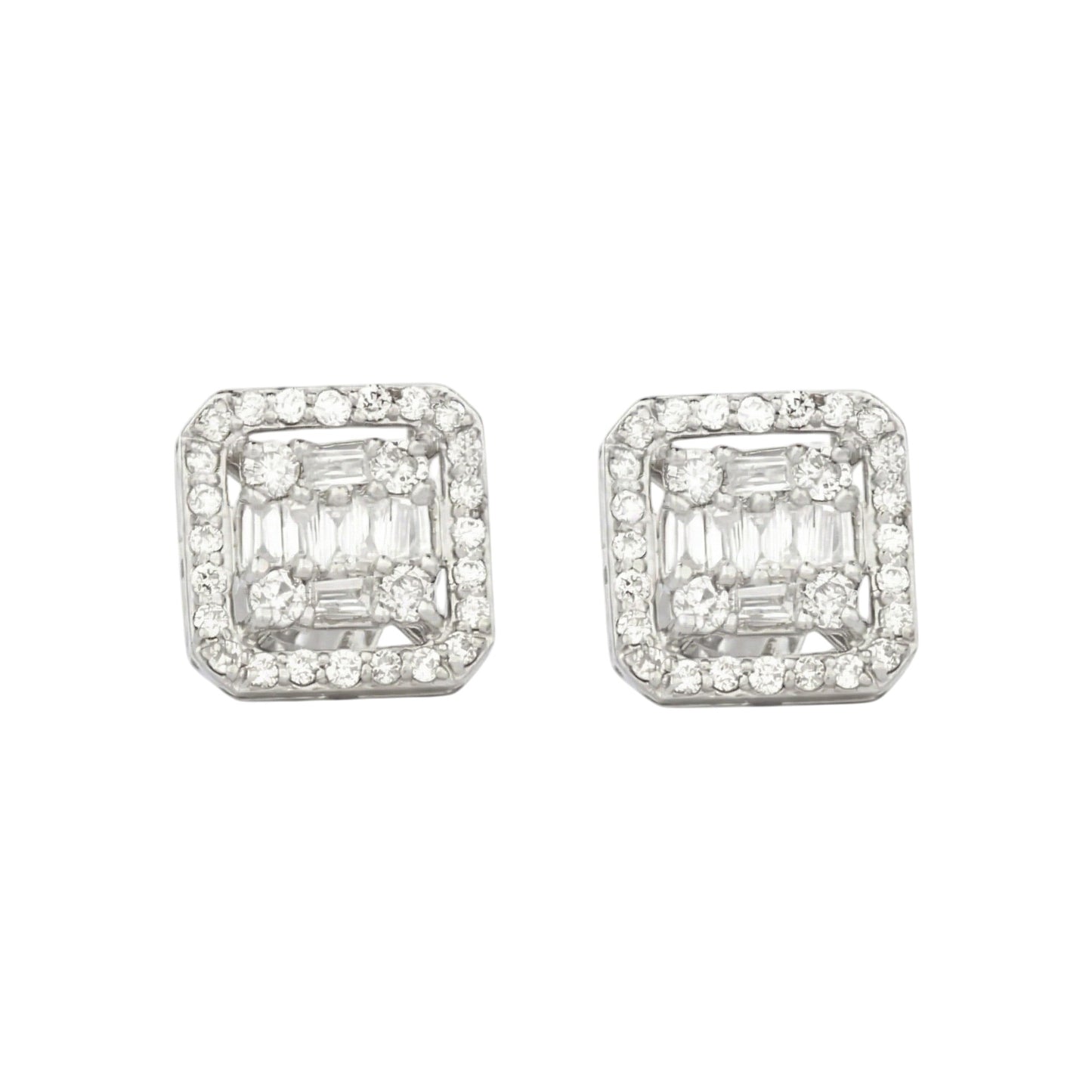 Pair of diamond earrings on a white background