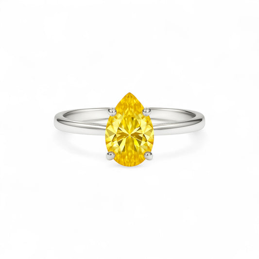 Beth Pear Cut Moissanite Gemstone and Natural Diamond Ring in 18K Gold