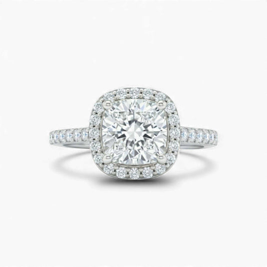 Classic Cushion Cut Moissanite engagement ring in 925 sterling silver with VVS1 D moissanite gemstone