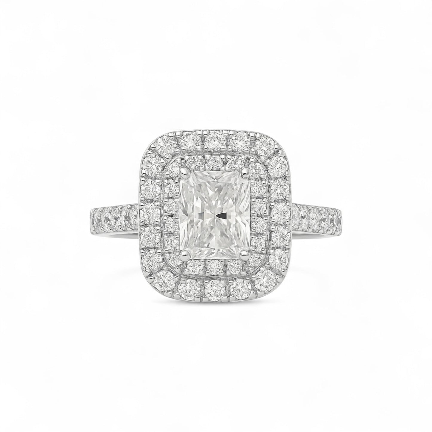 Classic Double Halo Moissanite Engagement Ring in 18K Gold