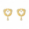 Gold heart-shaped earrings with diamond accents on a white background