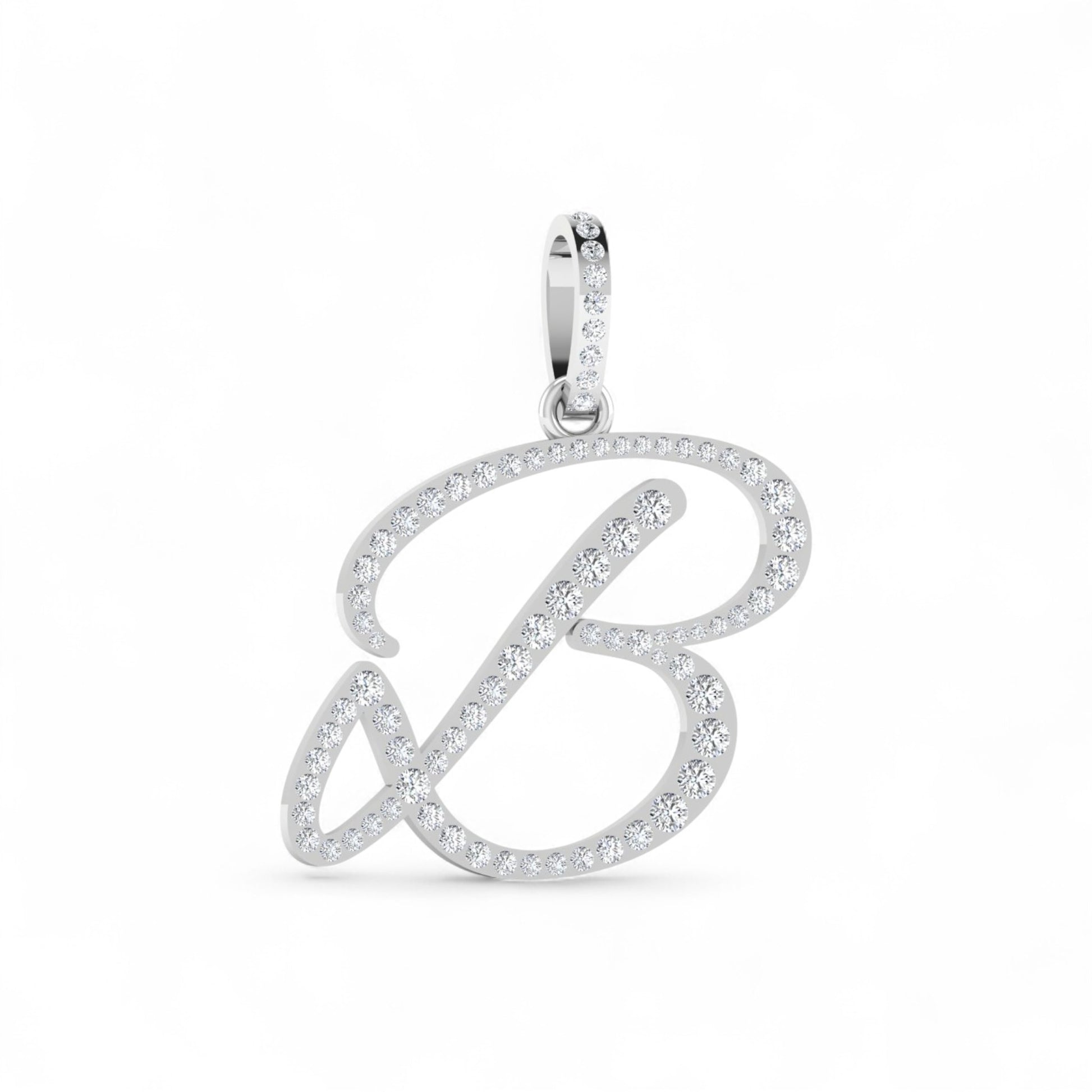 Silver pendant with letter 'B' design on a white background