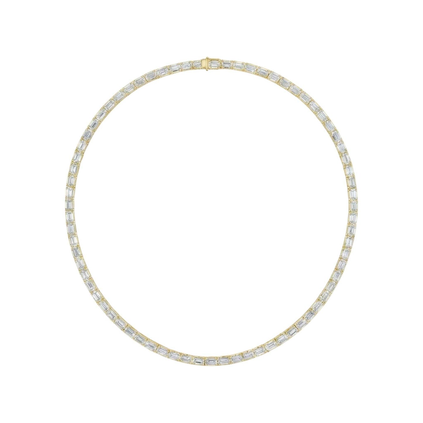 Gold necklace with clear stones on a white background