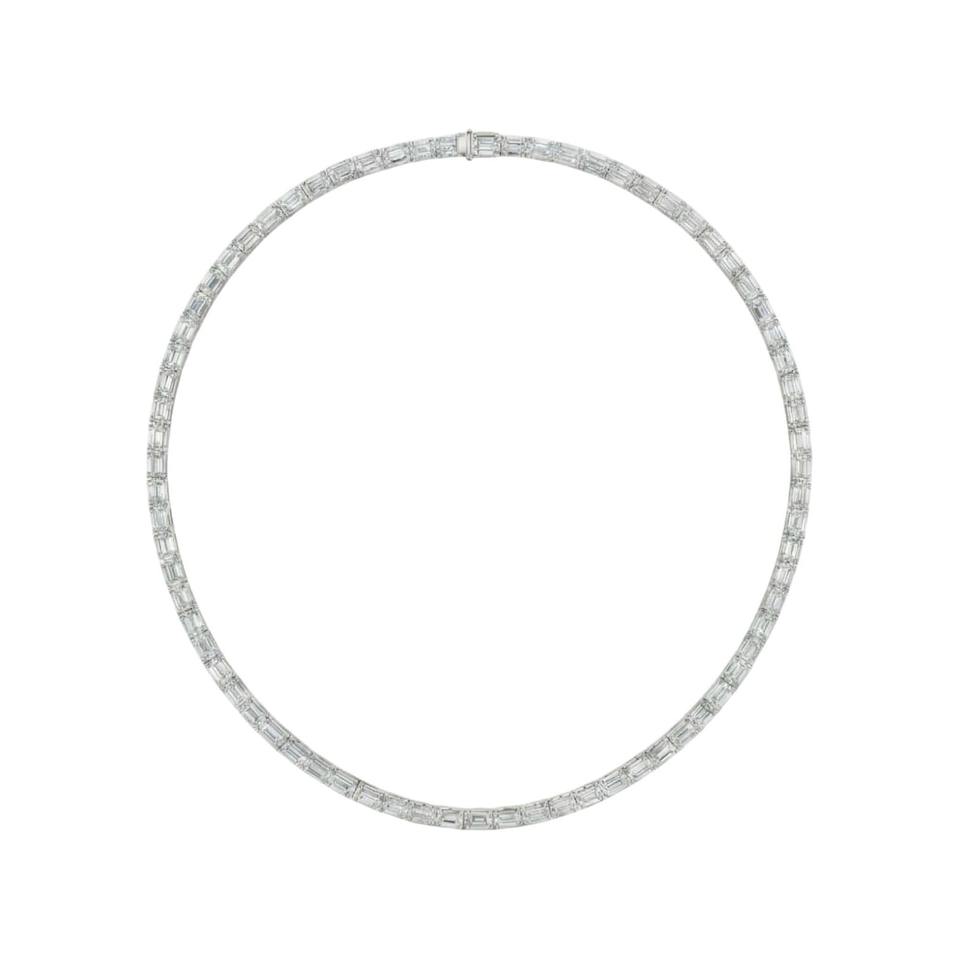 9.8CT baguette cut tennis necklace with natural diamonds in 18KT gold, 20-inch chain length