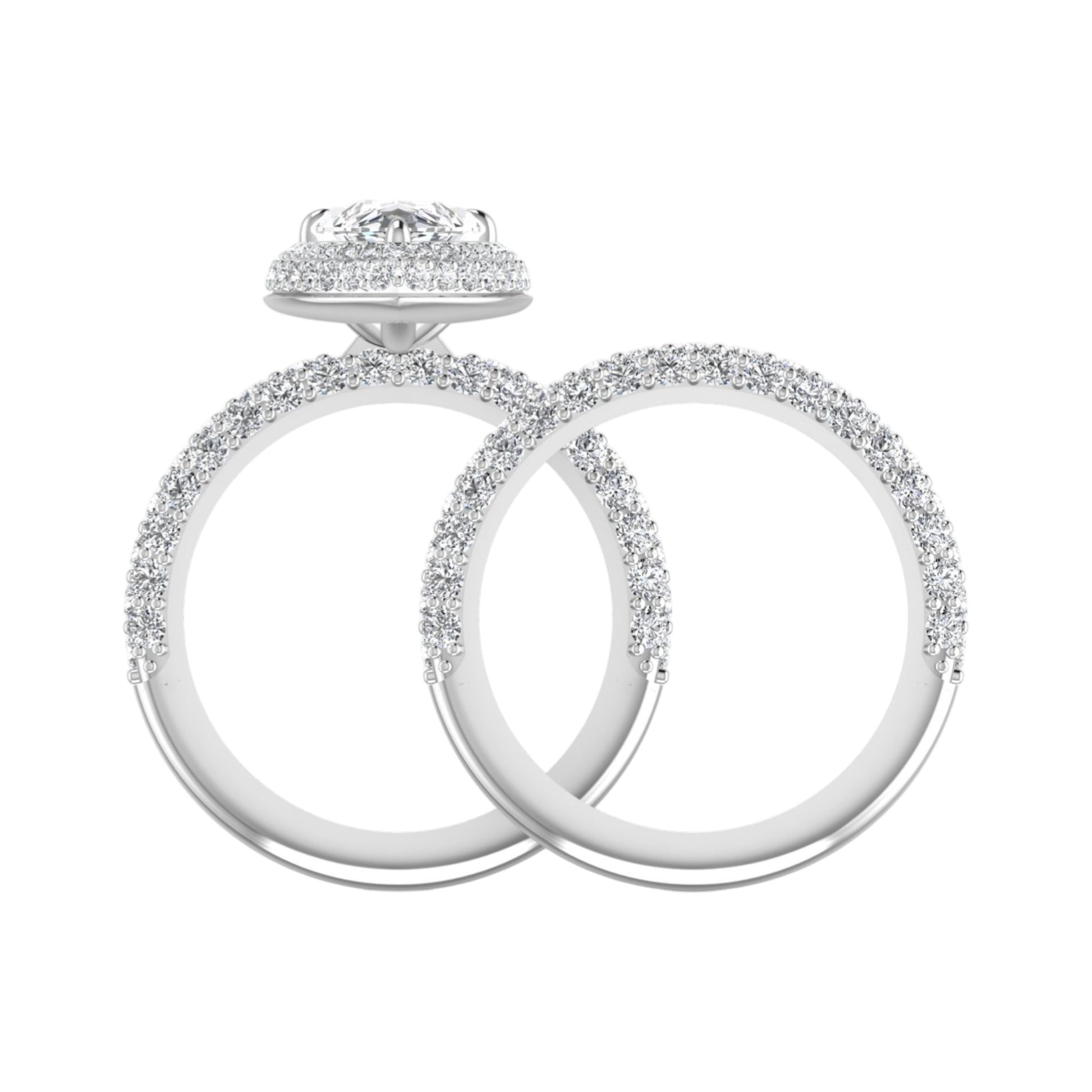 Pair of silver hoop earrings with clear gemstones on a white background