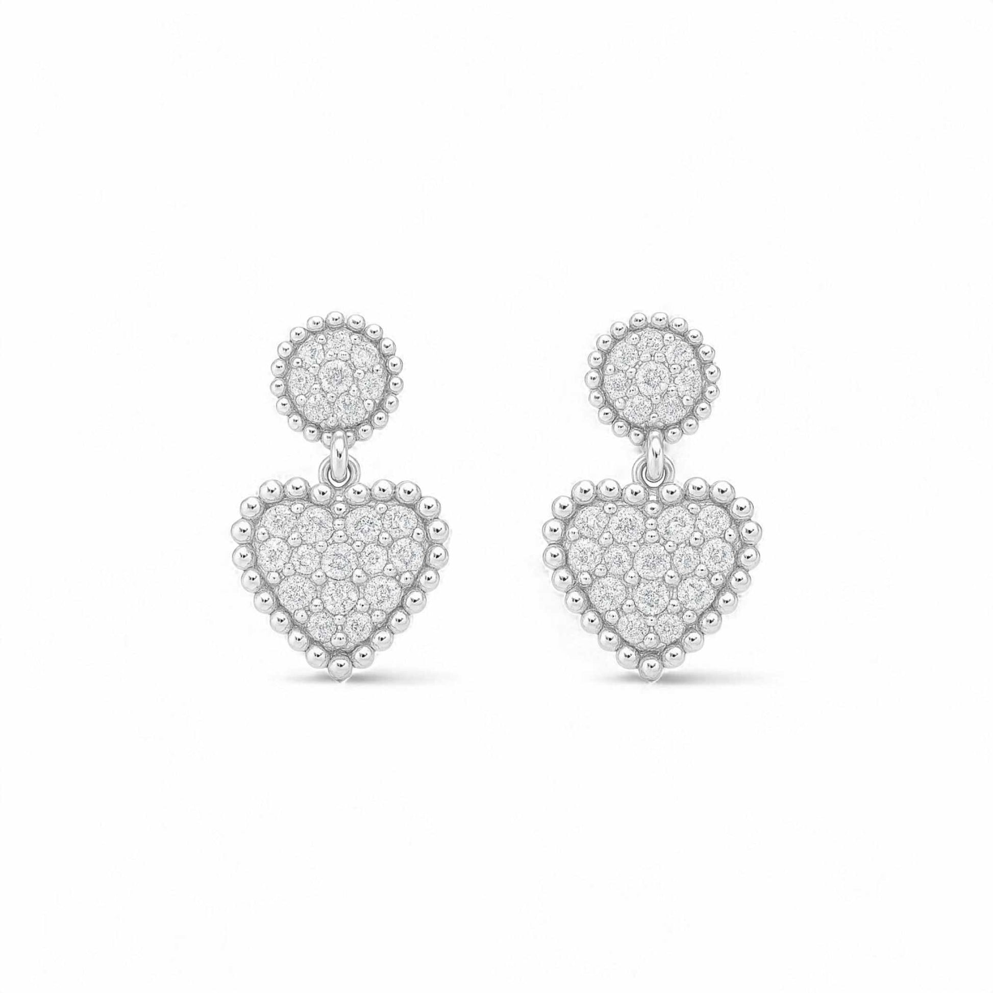 Ava Heart Drop Diamond Earring in 18K gold with heart-shaped natural diamond charms