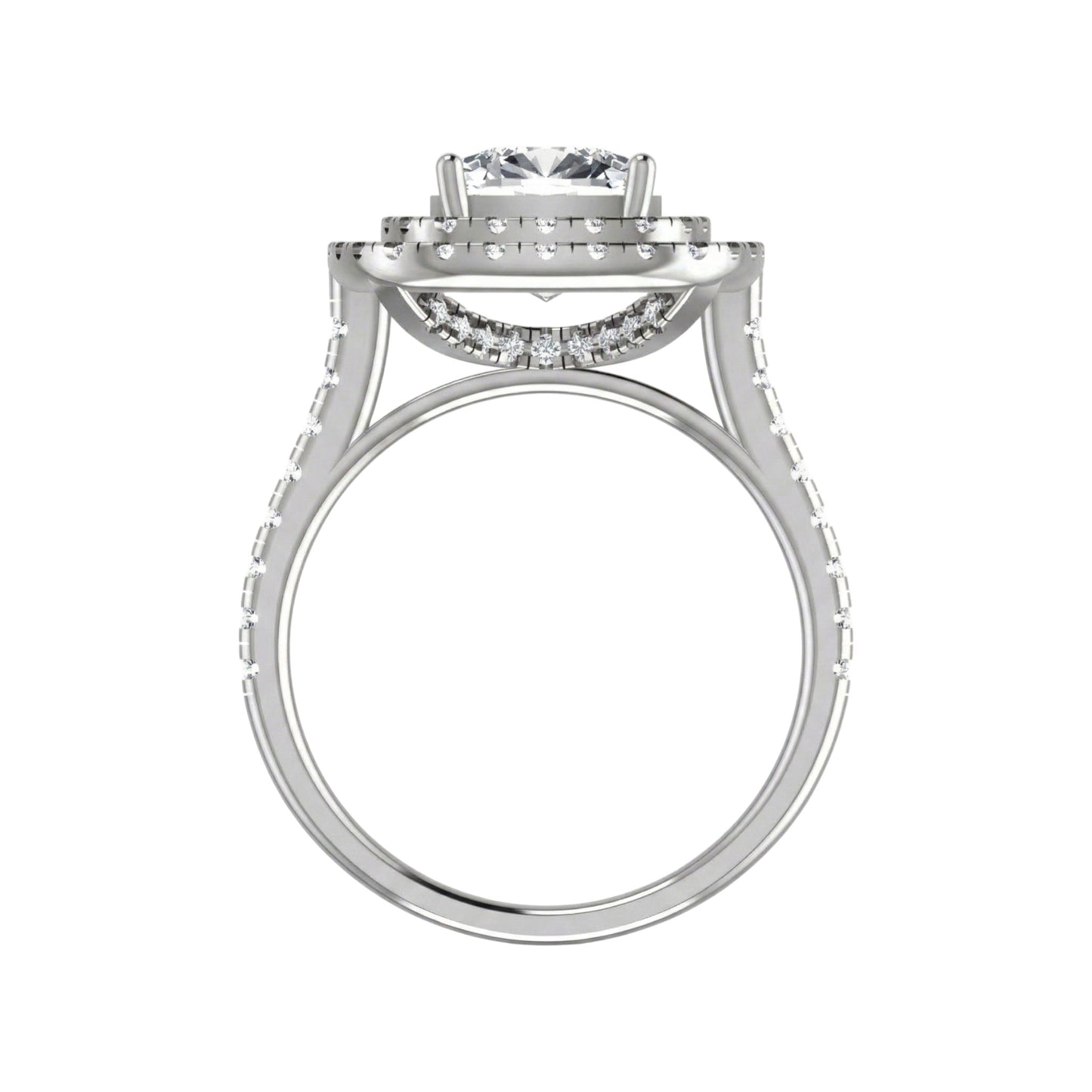 Silver ring with a diamond on a white background