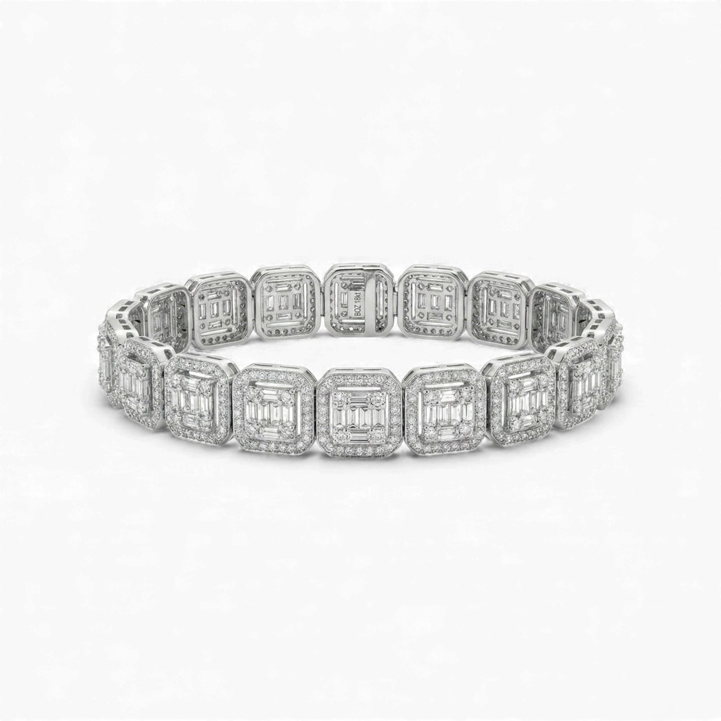 Diamond bracelet with square-cut stones on a white background