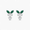 Pair of earrings with green leaf-like designs and heart-shaped elements on a white background