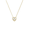Gold heart-shaped necklace with a diamond on a white background