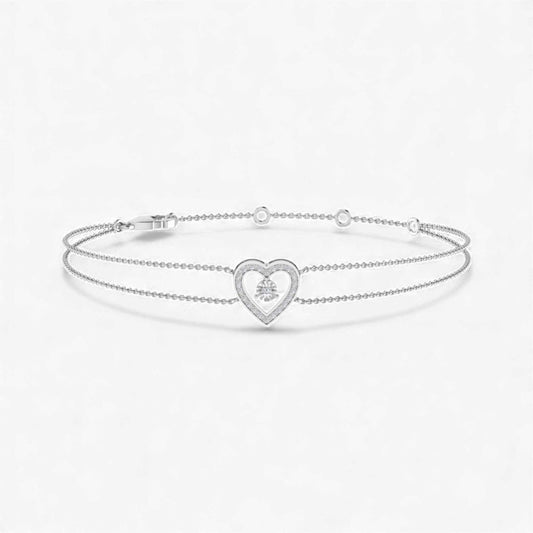 Silver bracelet with a heart-shaped clasp on a white background