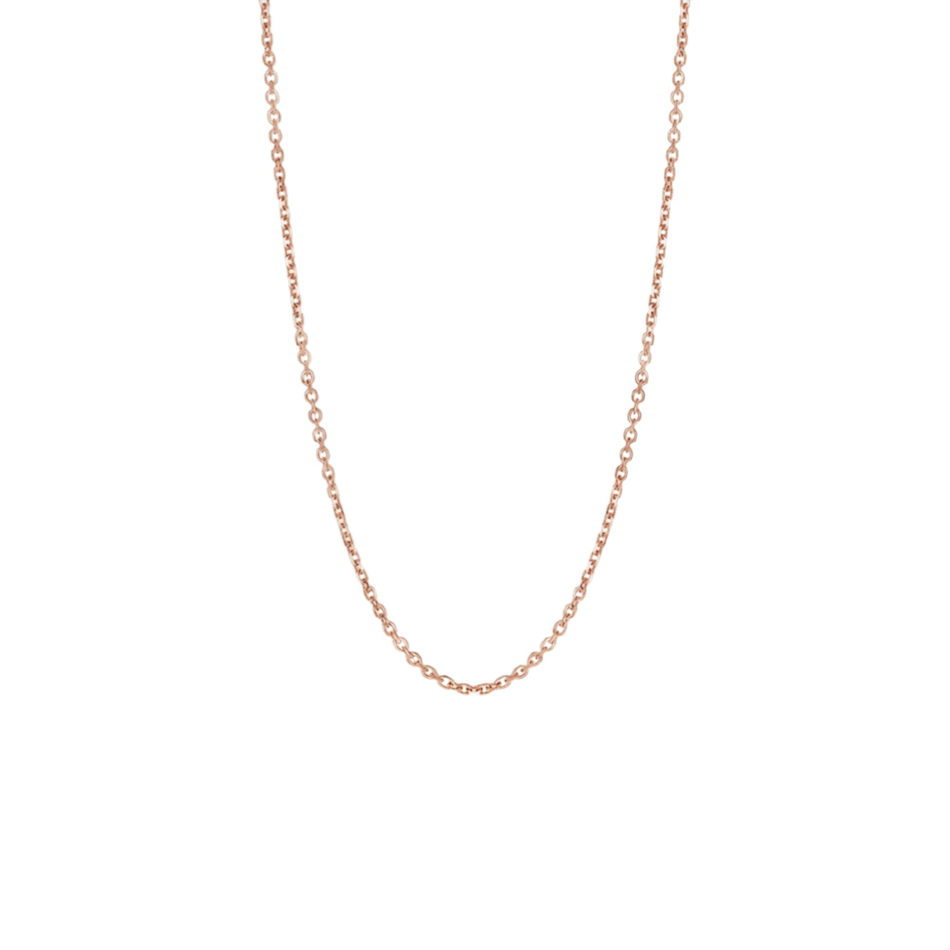 Rose gold chain necklace on a white background