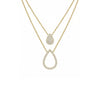 Gold necklace with teardrop-shaped pendant on a white background