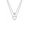 Two heart-shaped pendants on a chain against a white background