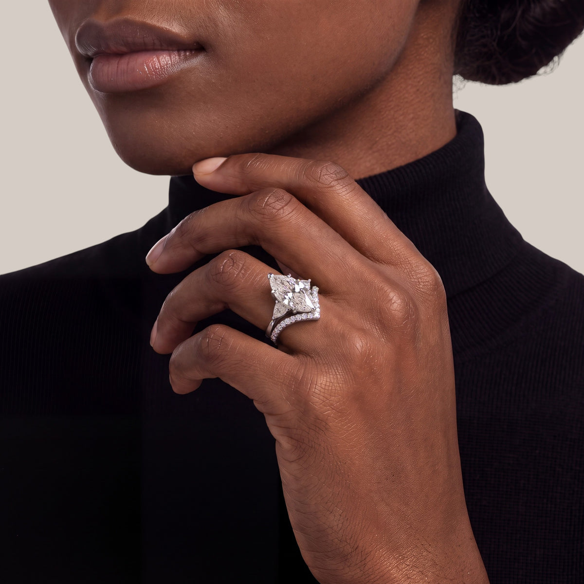 Vina Marquise Cut Diamond Bride Set in Platinum