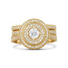 Gold ring with diamond accents on a white background