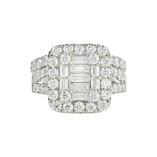Zoe Radiant Cut Moissanite bridal ring set in 925 sterling silver with double halo and pavé band