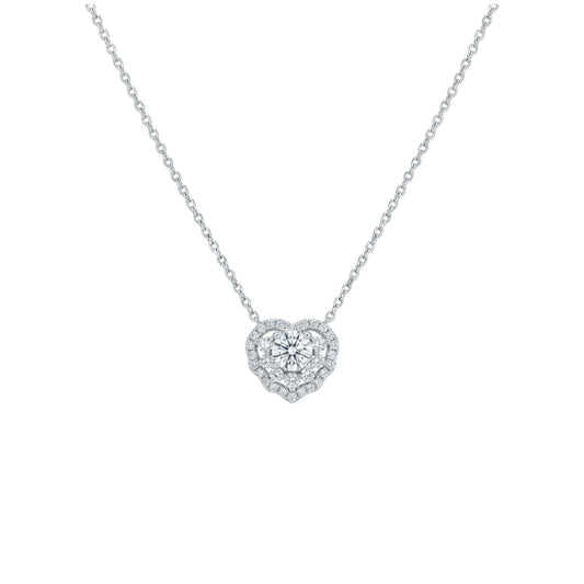 Heart-shaped diamond necklace on a white background