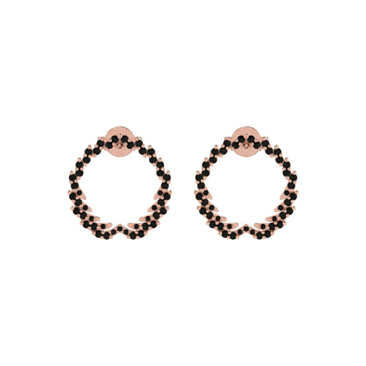 Pair of hoop earrings with black beads on a white background