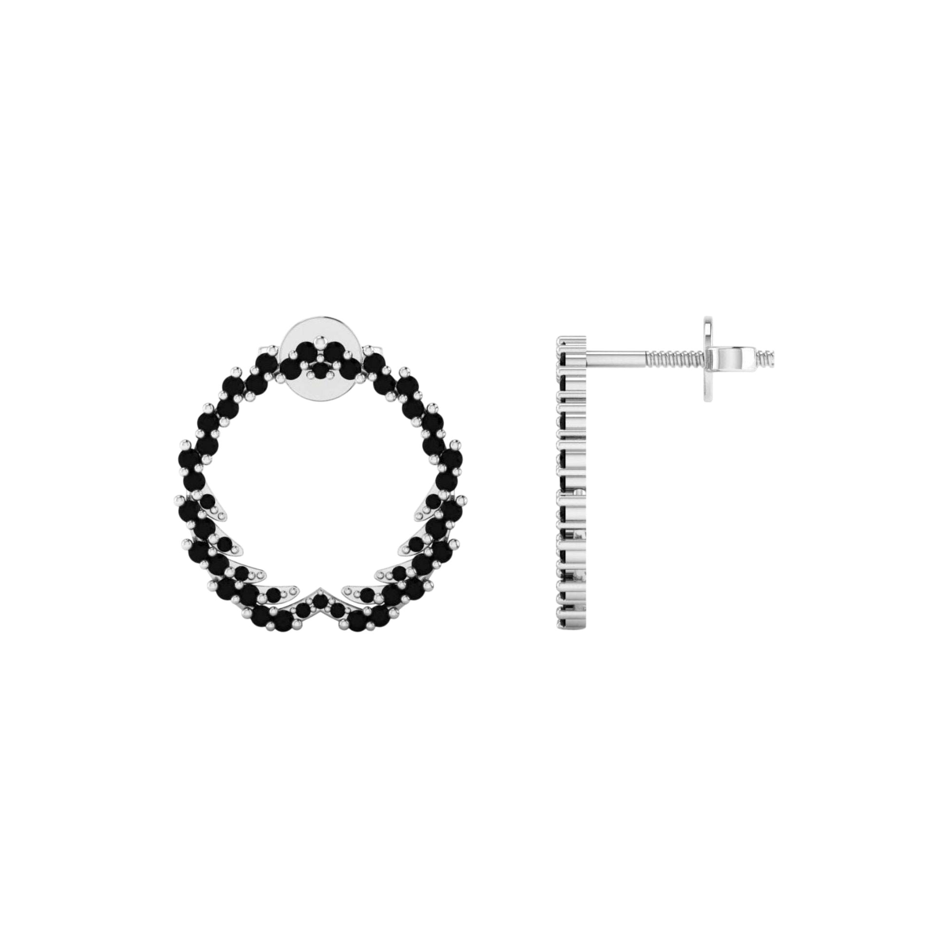Black beaded bracelet and silver bar earring on a white background
