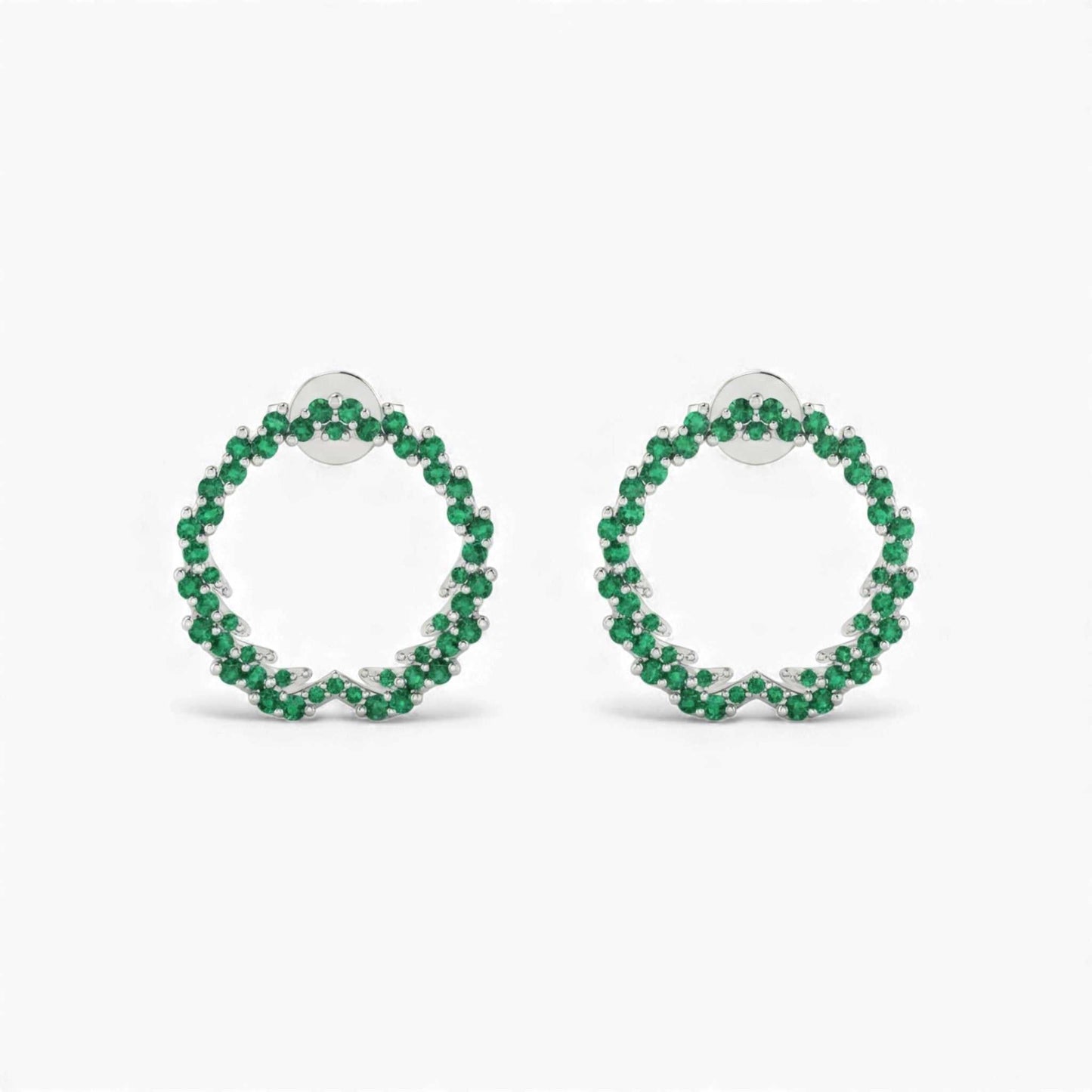 BOZ Forever CZ Studs sterling silver laurel open circle earrings with green cubic zirconia gemstones