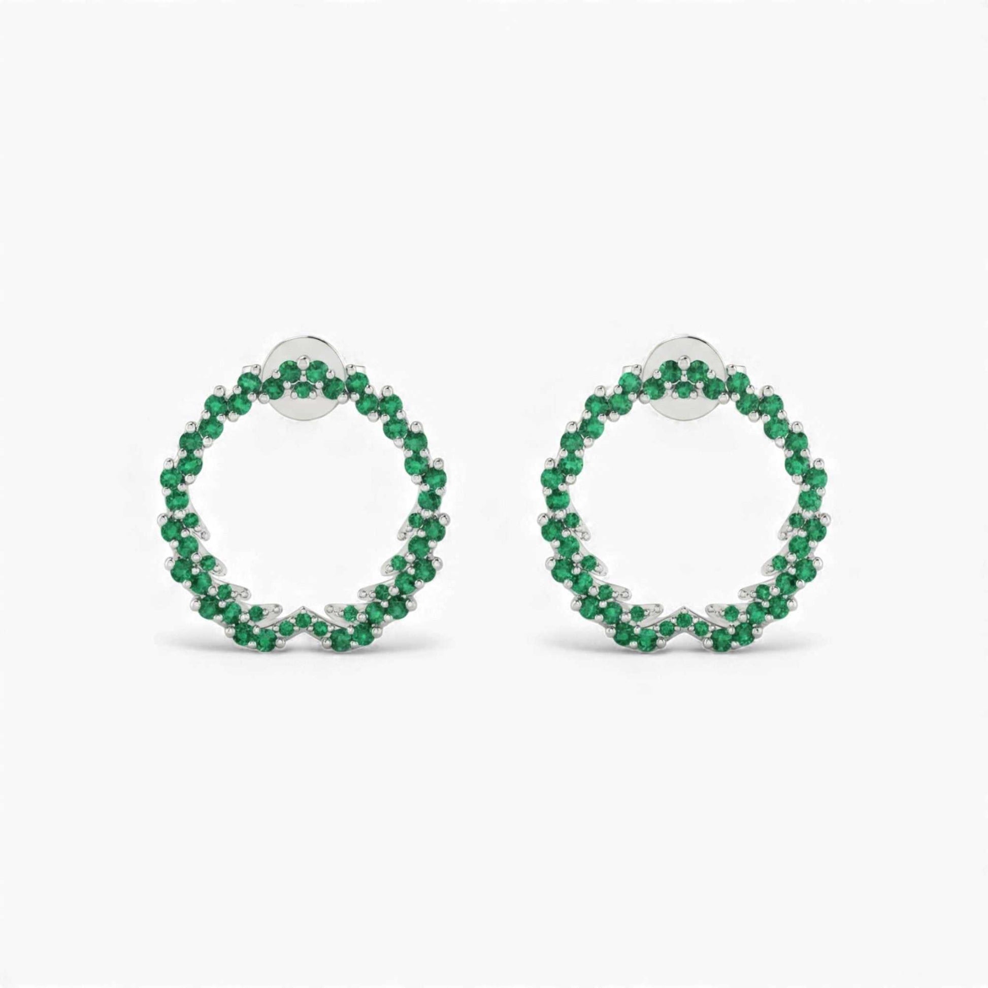BOZ Forever CZ Studs sterling silver laurel open circle earrings with green cubic zirconia gemstones