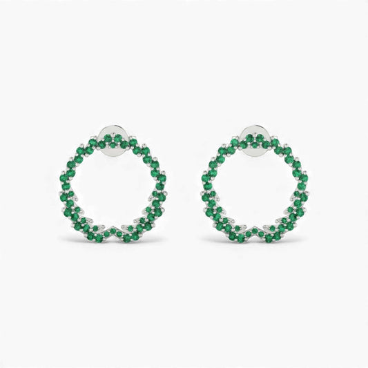 BOZ Forever CZ Studs sterling silver laurel open circle earrings with green cubic zirconia gemstones