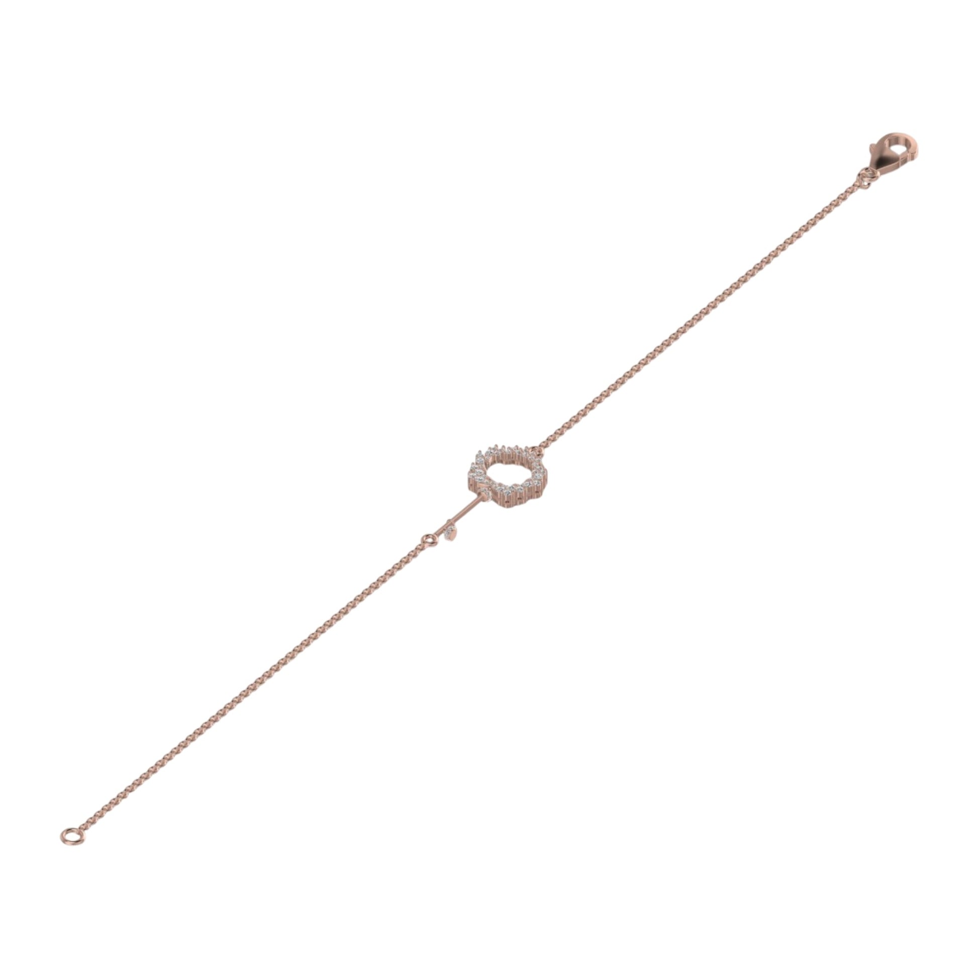 Rose gold bracelet with a heart-shaped clasp on a white background